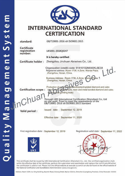 China ZHENGZHOU JINCHUAN ABRASIVES CO., LTD. zertifizierungen